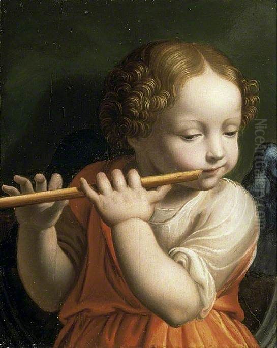 Child Angel Playing a Flute Oil Painting by Bernardino Luini