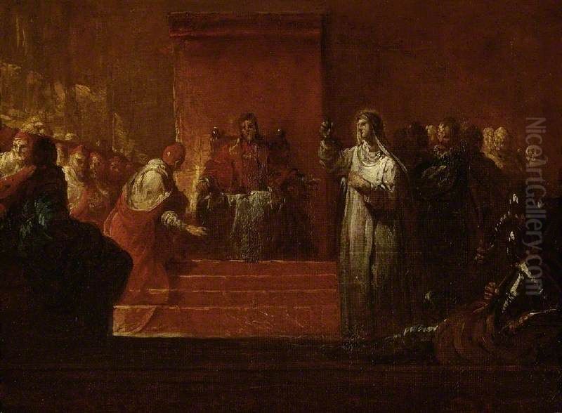 Saint Catherine of Siena before Pope Gregory XI Oil Painting by Giovanni Antonio Pellegrini