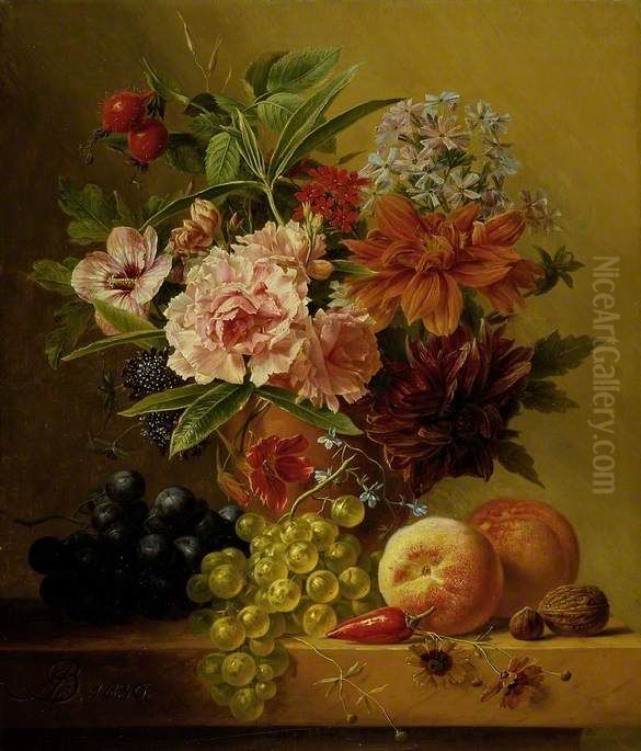 Pot of Flowers and Fruit Oil Painting by Arnoldus Bloemers