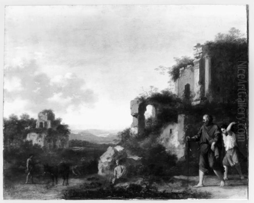 Landscape with Abraham and Isaac Oil Painting by Cornelius van Poelenburgh
