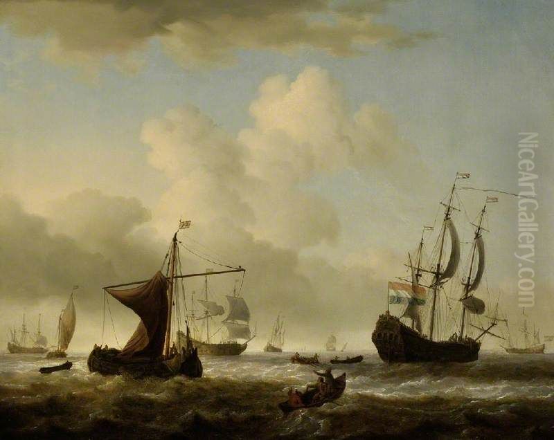 Dutch Men O'War and Other Shipping in Choppy Seas Oil Painting by Willem van de Velde the Younger