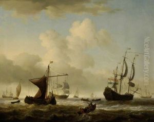 Dutch Men O'War and Other Shipping in Choppy Seas