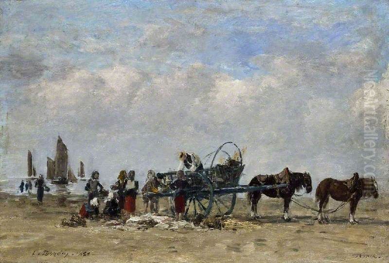 The Fish Cart, Berck Oil Painting by Eugene Louis Boudin