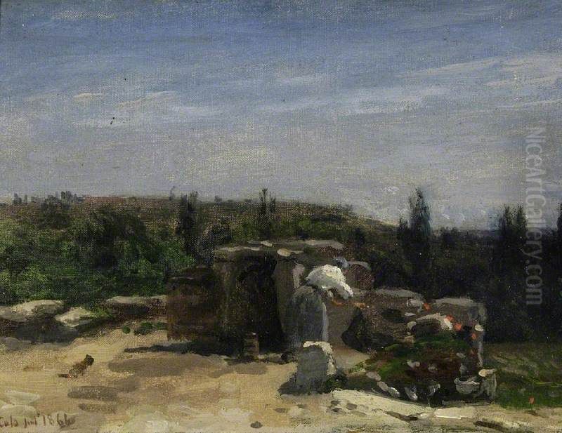 The Well in the rue Montlaville, Orrouy (viewed from the east) Oil Painting by Adolphe-Felix Cals