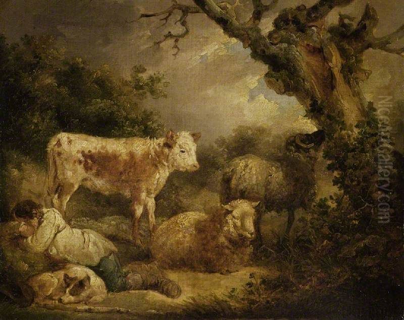 Calf and Sheep Oil Painting by George Morland