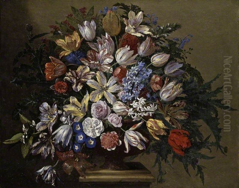 Group of flowers Oil Painting by Justus van Huysum