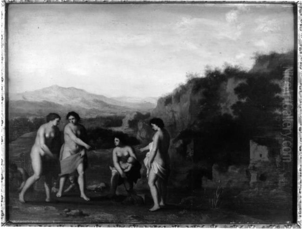The finding of Moses Oil Painting by Cornelius van Poelenburgh