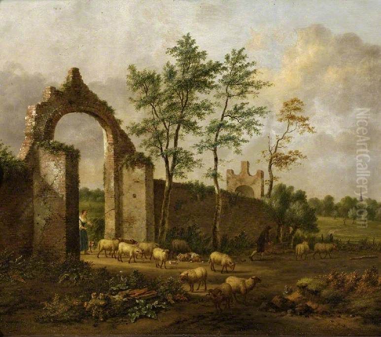Landscape with Sheep Oil Painting by Jan Wijnants