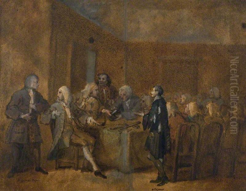 A Prisoner of the Fleet Being Examined before a Committee of the House of Commons Oil Painting by William Hogarth
