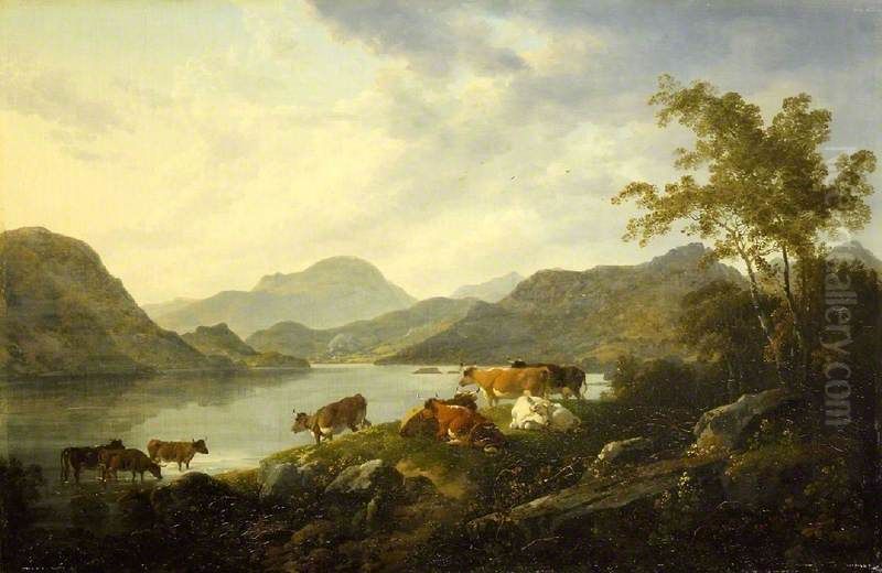 Ullswater from the Foot of Gowbarrow Fell Oil Painting by Julius Caesar Ibbetson