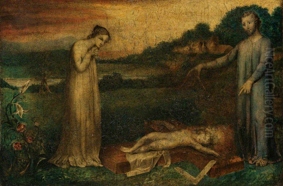 The Christ Child Asleep on a Cross Oil Painting by William Blake