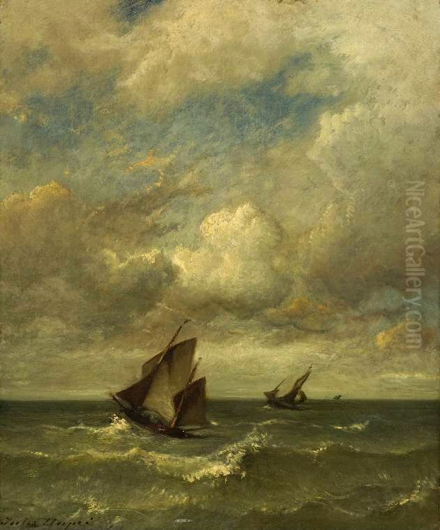 Shipping in a Breeze Oil Painting by Jules Dupre