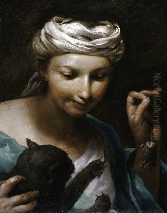 Girl with a Cat Oil Painting by Giuseppe Maria Crespi