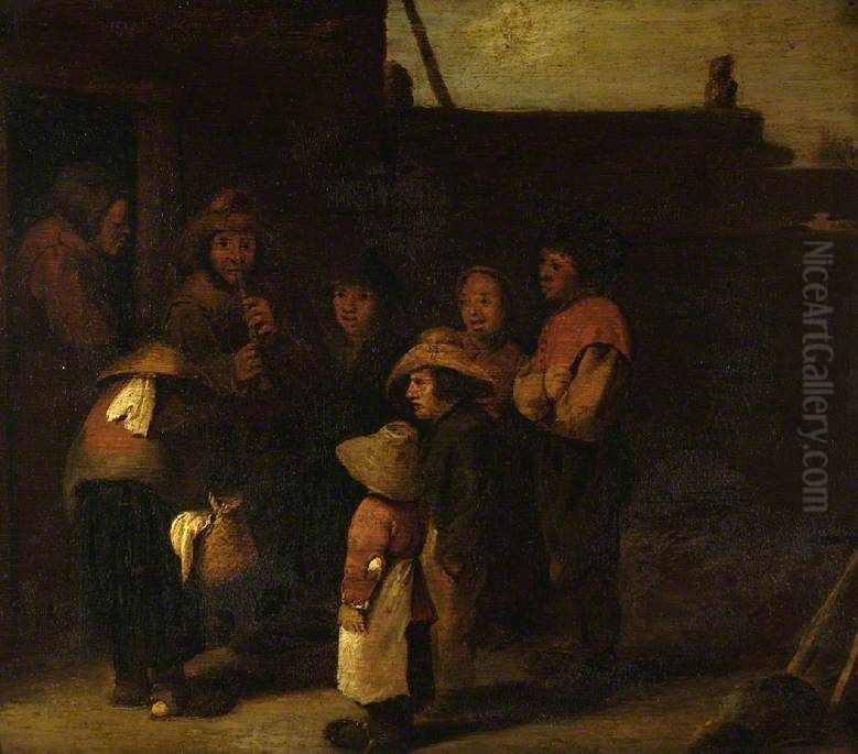 Village Scene with Figures Oil Painting by Pieter de Bloot