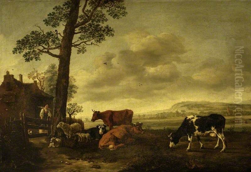 Landscape with Cattle Oil Painting by Anthonie Van Borssom