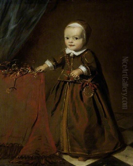 Portrait of a child next to a fruit branch on a table Oil Painting by Arent de Gelder