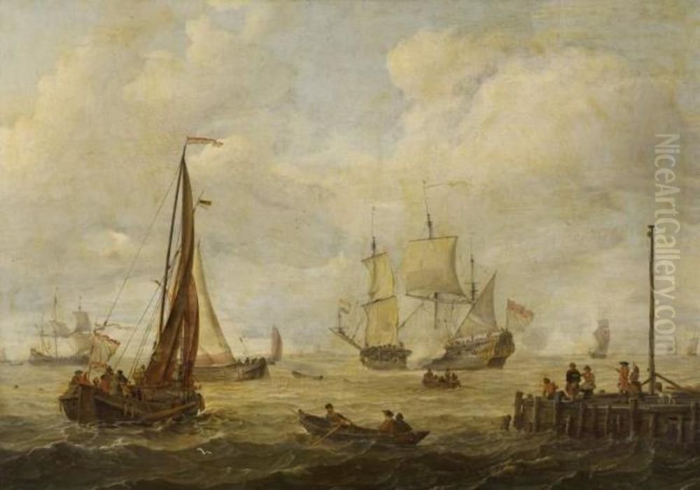 Sea-piece with a Dutch man-of-war Oil Painting by Abraham Storck