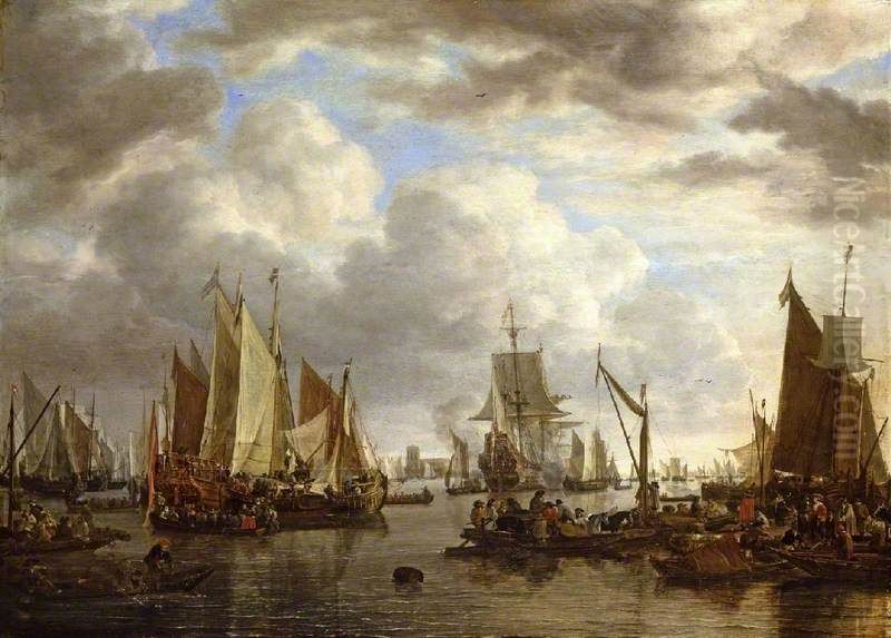 Shipping before Dordrecht Oil Painting by Simon De Vlieger