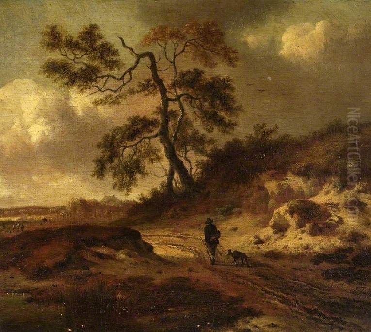 Landscape with a Man and a Dog Oil Painting by Jan Wijnants