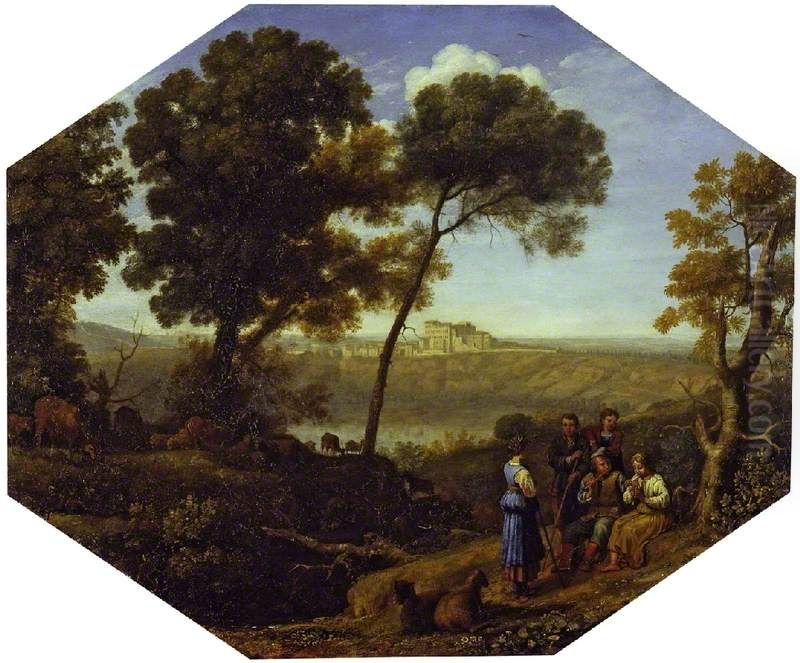 Pastoral Landscape with Lake Albano and Castel Gandolfo Oil Painting by Claude Lorrain (Claude Gellee)