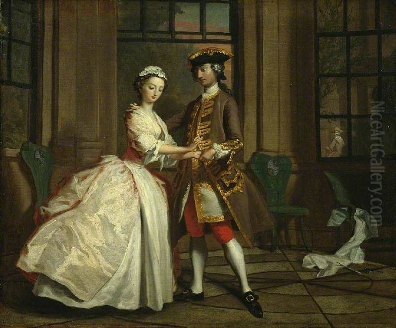 Pamela and Mr B. in the Summer House Oil Painting by Joseph Highmore