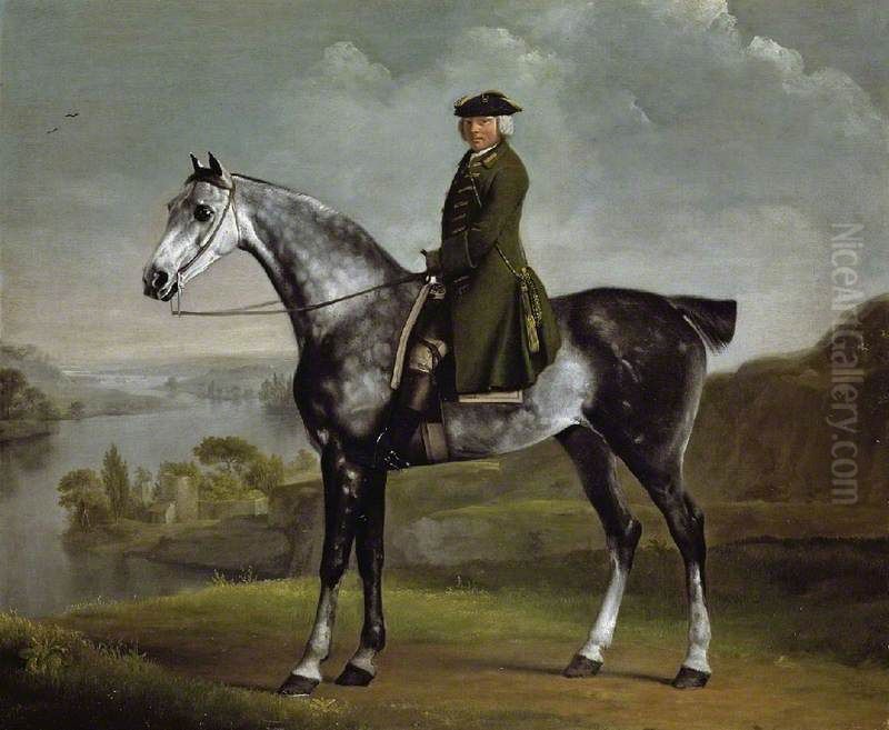 Joseph Smyth, lieutenant of Whittlebury Forest, on a dappled grey horse Oil Painting by George Stubbs