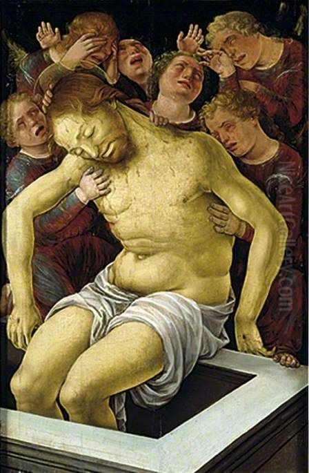 The Dead Christ Supported by Mourning Angels Oil Painting by Liberale Da Verona