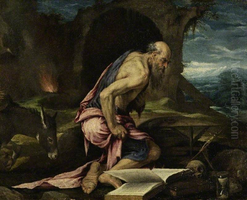 Saint Jerome in the Wilderness Oil Painting by Jacopo Bassano