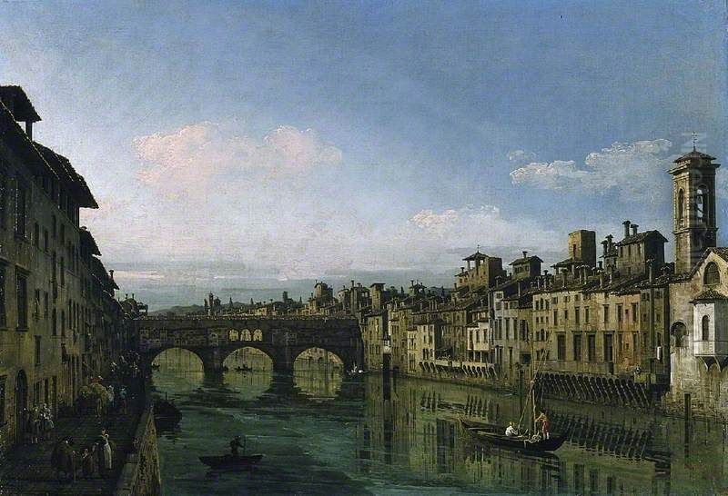 The Arno in Florence with the Ponte Vecchio Oil Painting by Bernardo Bellotto