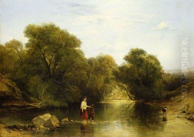 Crossing the Stream Oil Painting by Thomas Creswick