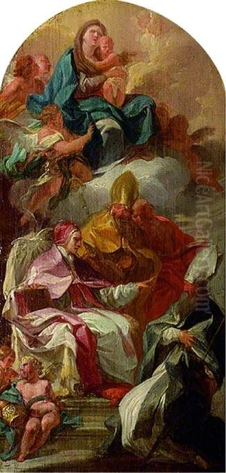The Virgin and Child in Glory and the Four Latin Fathers of the Church Oil Painting by Sebastiano Conca