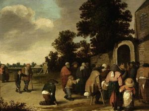 Outside an Almshouse