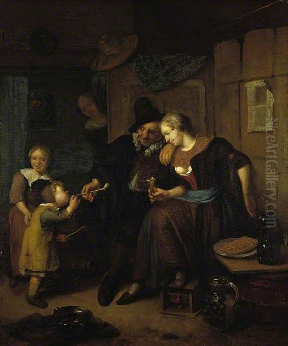 Family Scene Oil Painting by Richard Brakenburgh