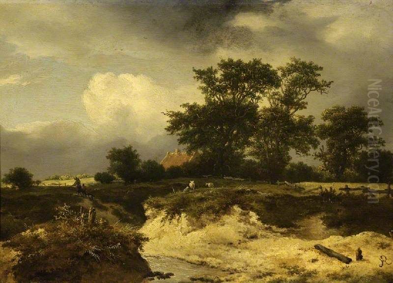 Landscape with a Brook and Farmhouse among Trees Oil Painting by Jacob Van Ruisdael