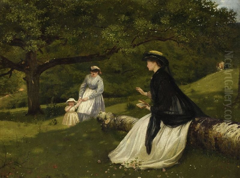 Mother with a baby and a nursemaid Oil Painting by Frederick Walker