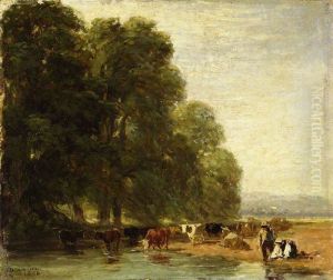Landscape with cattle by a pool