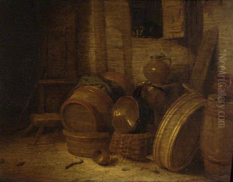A Kitchen Oil Painting by Hendrik Martenszoon Sorgh