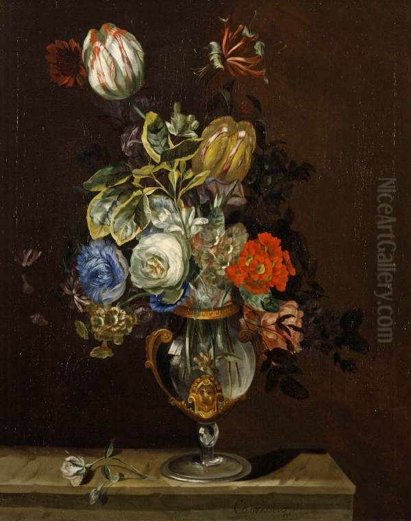 A Vase of Flowers Oil Painting by Jacob Campo Weyerman
