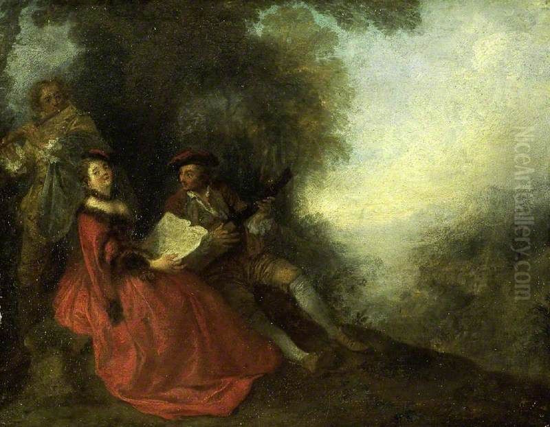 Music Party in a Landscape Oil Painting by Nicolas Lancret