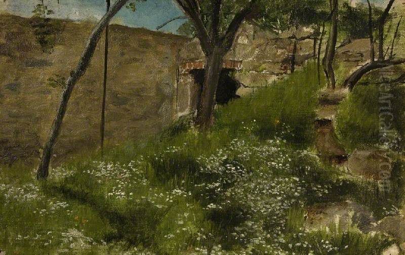 A Floral Bank Oil Painting by Lawrence Alma-Tadema
