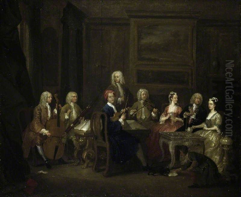 A Musical Party, the Mathias Family Oil Painting by Gawen Hamilton