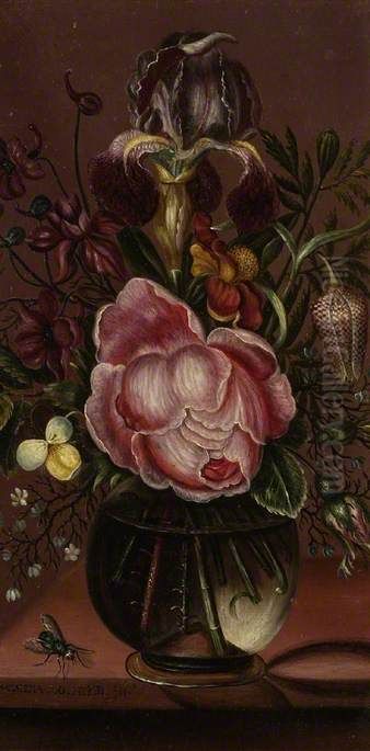 Flowers in a glass vase Oil Painting by Magdalena van den Hecken