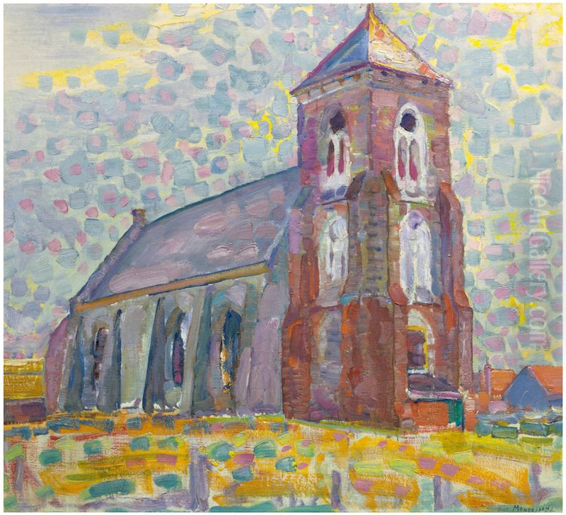 Church at Zoutelande, three-quarter view Oil Painting by Piet Mondrian