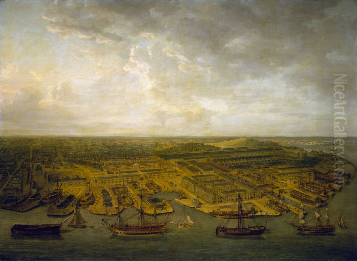 Plymouth Dockyard Oil Painting by Nicholas Pocock