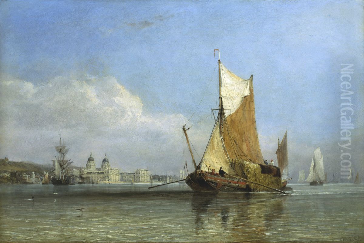 Hay Barge off Greenwich Oil Painting by Edward William Cooke