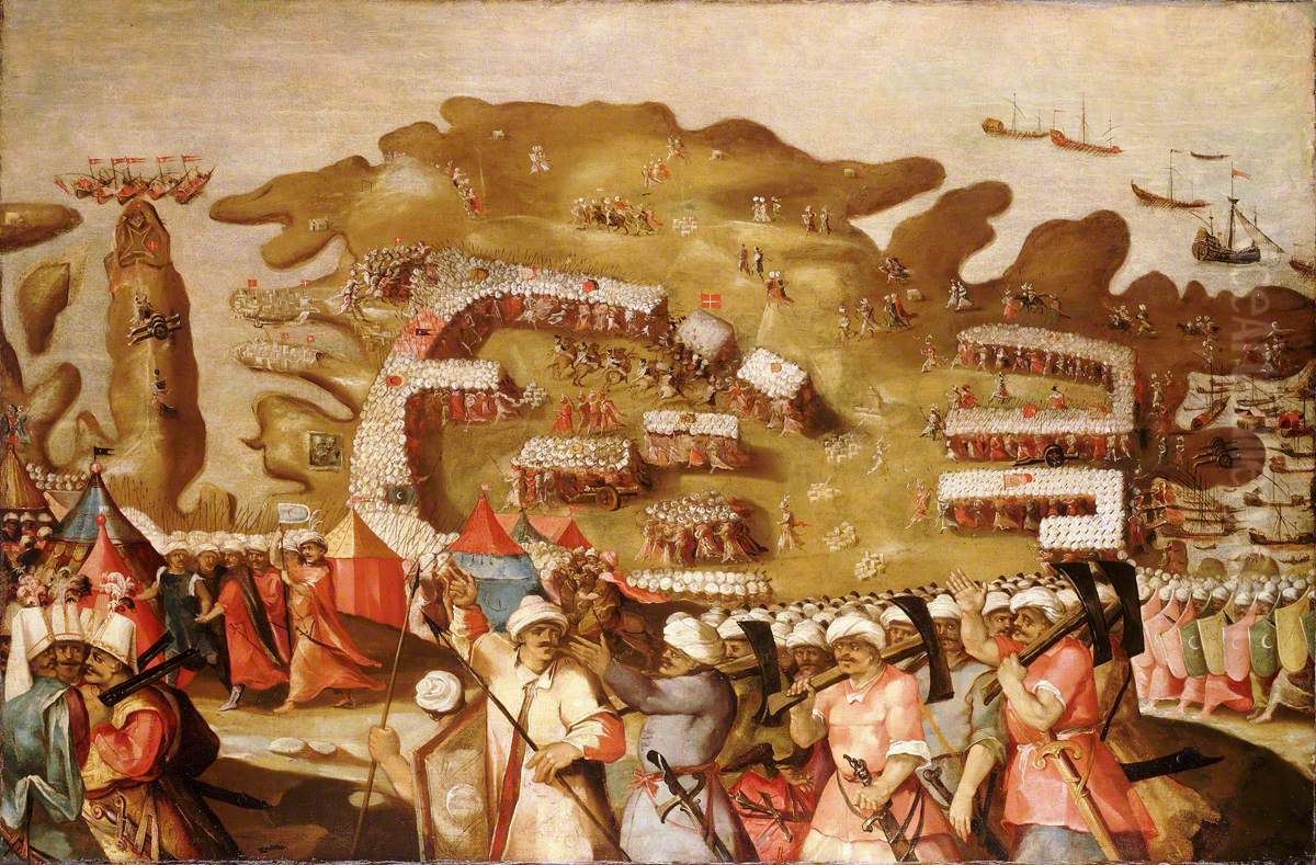 Arrival of the Turkish Fleet, 20 May 1565 Oil Painting by Matteo Perez d'Aleccio