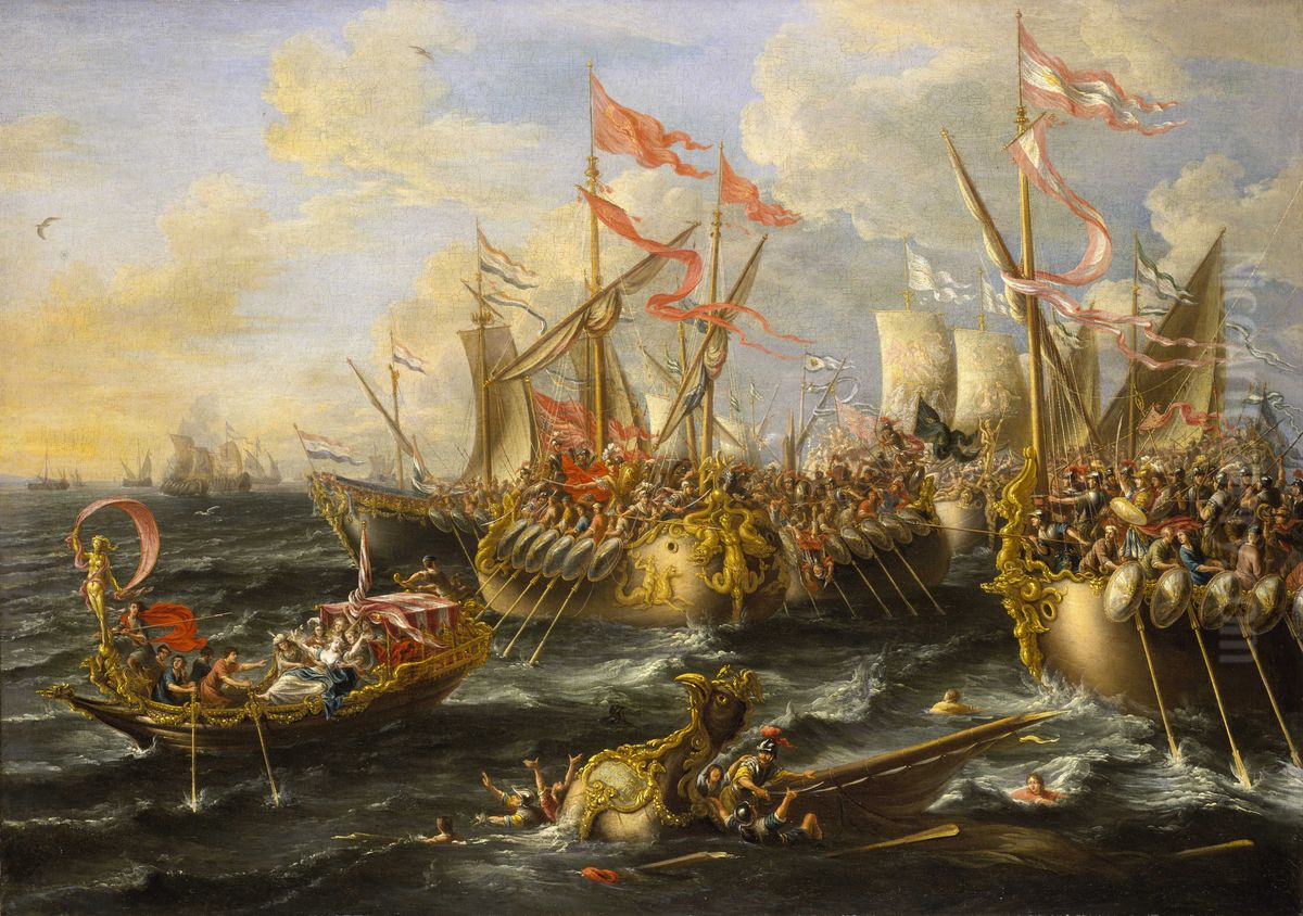 The Battle of Actium, 2 September 31BC Oil Painting by Laureys A Castro