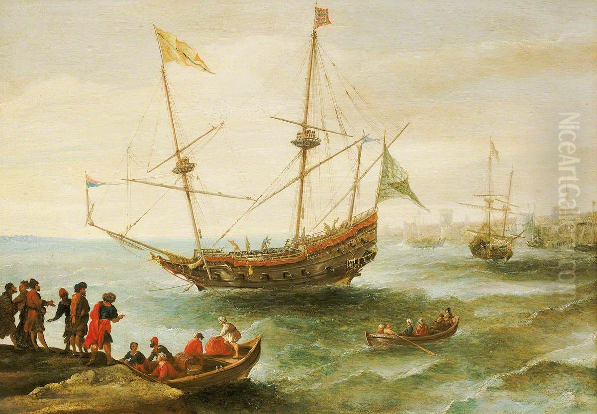 An Algerine Ship off a Barbary Port Oil Painting by Andries Van Eertvelt