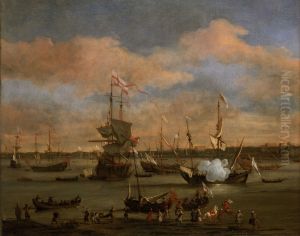An English Merchant Ship in a Mediterranean Harbour in a Light Breeze with Many Other Vessels