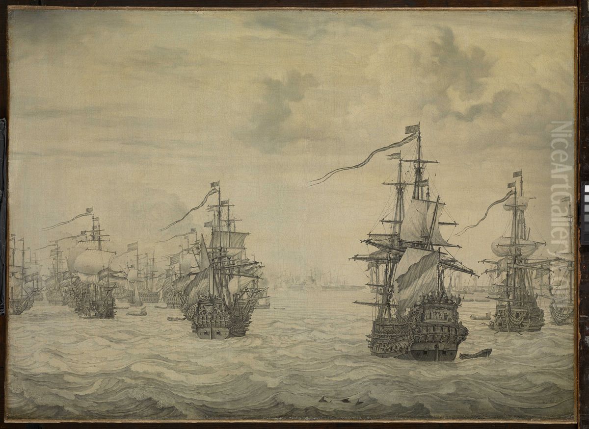 Dutch Attack on Harwich, July 1667 Oil Painting by Willem van de, the Elder Velde